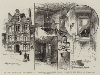 El Nuevo Edificio del Colegio de Preceptores, Bloomsbury Square inaugurado por el Príncipe de Gales el miércoles pasado